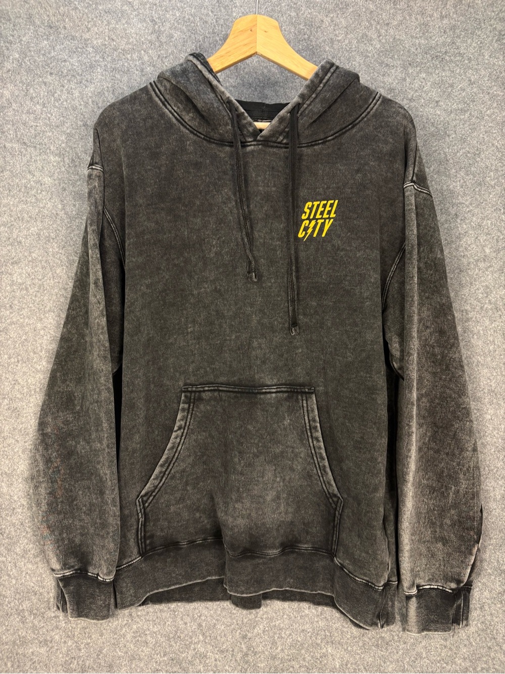 Steel City Acid Wash Heavyweight Hoodie Black Size L Streetwear